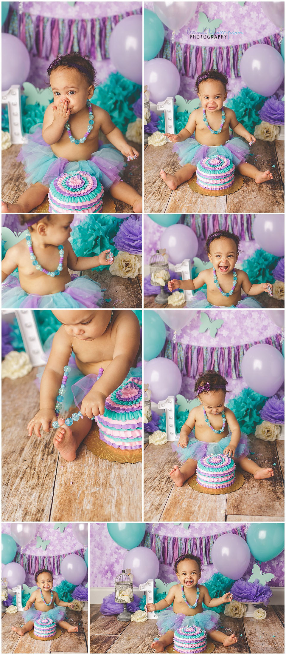 purple and teal butterfly cake smash theme for a baby girl in a plano,tx studio